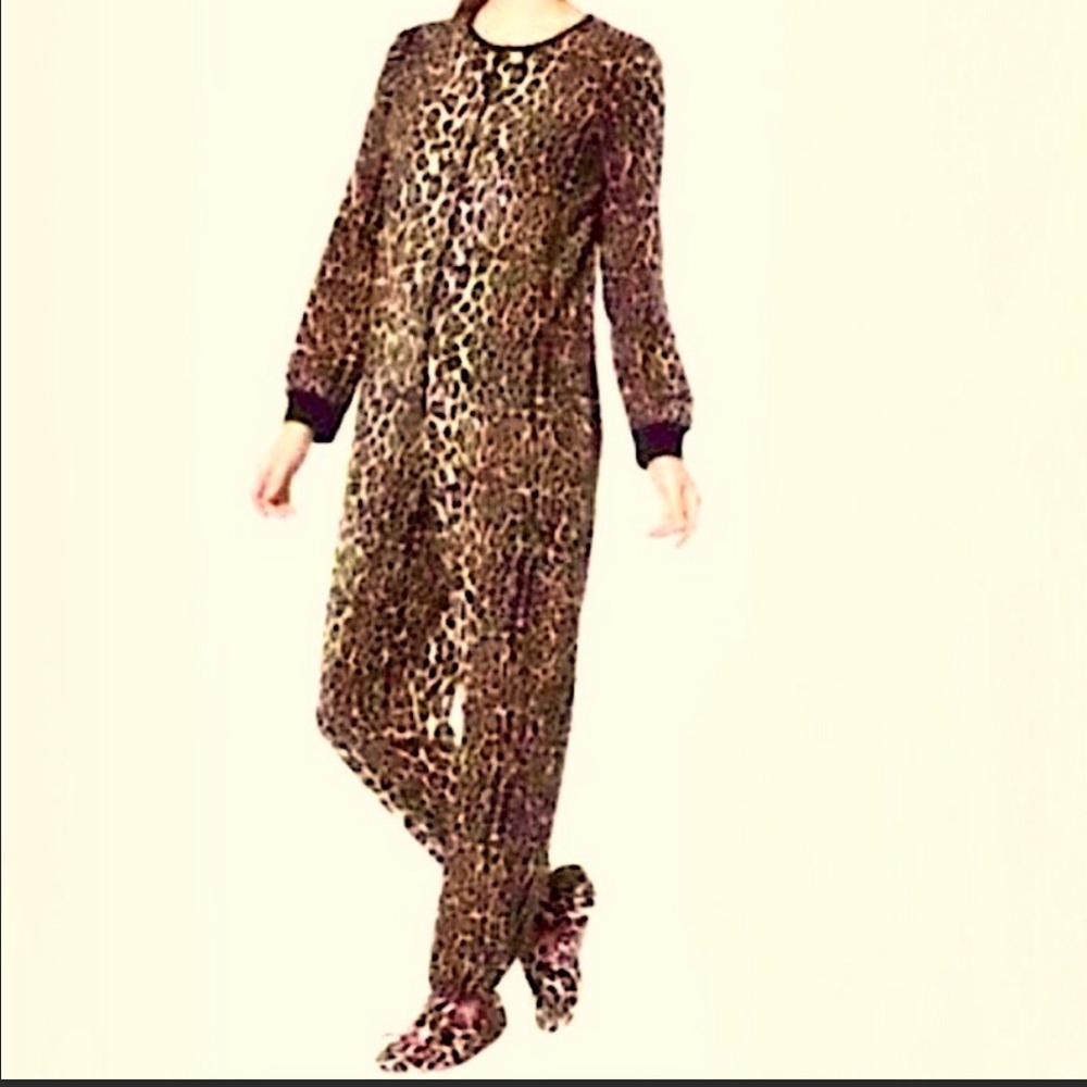 LEOPARD 1 PIECE PAJAMAS PJ’S CAT ZIP UP  LADIES~S TEENS~L NEW